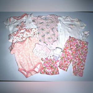 #12 LOT Baby Girls Clothes Bundle 10 Items 0-3 M Mix Brands & 2 Damages 1stain